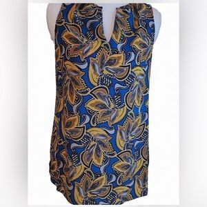 Rose + Olive XS Blue Mustard Paisley Sleeveless Blouse